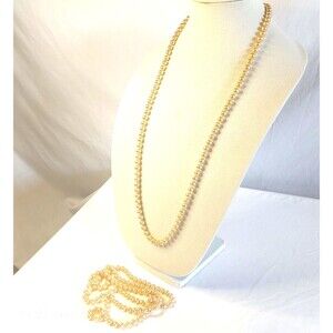 Vintage Single Long Strand Faux Imitation White Pearl Necklace 34" Set of 2